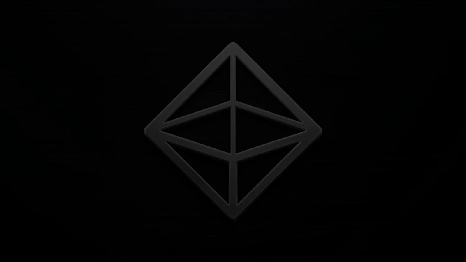 The Product.ai mark, a wireframe octahedron, lit by a sweep of light from the upper left until the whole mark is silver on black.